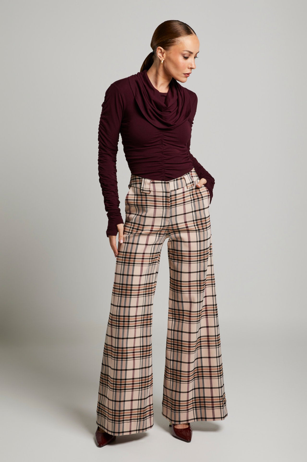 Beth Ruched Cowl Neck Top (Blackberry)